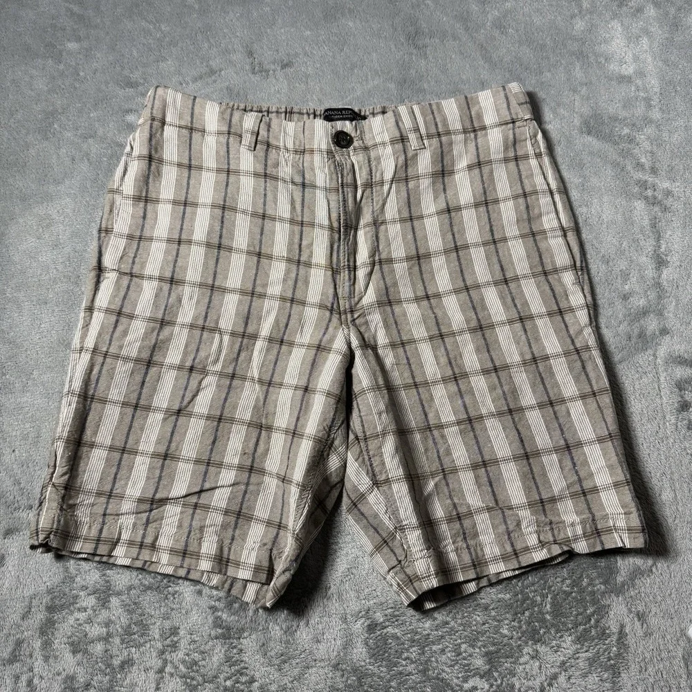 Banana Republic Aiden Men's Flat Front Linen Plaid‎ Shorts Sz 30 Preppy Coastal
